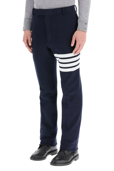 Thom Browne 4-bar Print Drawcord Hem Wool Track Pants In Blue