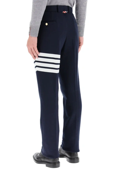 Thom Browne 4-bar Print Drawcord Hem Wool Track Pants In Blue