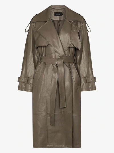 Shop Low Classic Belted Faux Leather Trench Coat In Green