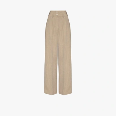 Shop Lemaire Neutrals High Waist Wool Gabardine Wide Leg Trousers