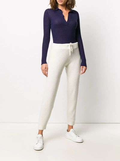 Shop Cashmere In Love Ribbed-knit Polo Jumper In Blue