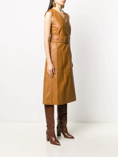 Shop Joseph Leather Belted Wrap Dress In Brown