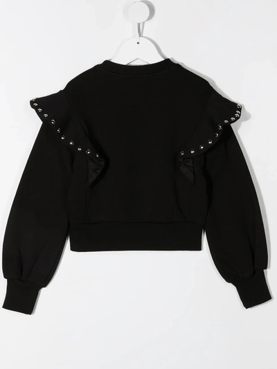 Shop Alberta Ferretti Ruffled Shoulder Cotton Sweatshirt In Black