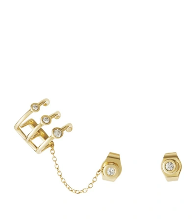 Shop Hstern Yellow Gold And Diamond Silk Ear Cuff And Stud Earrings