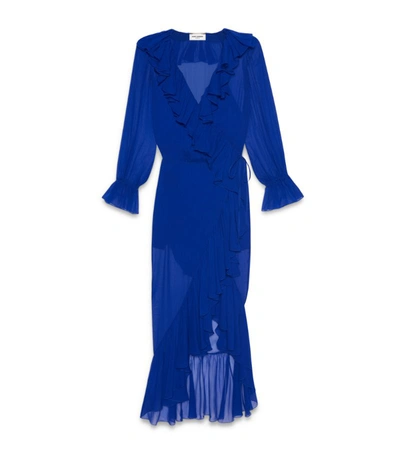 Shop Saint Laurent Silk Ruffle-trim Midi Dress