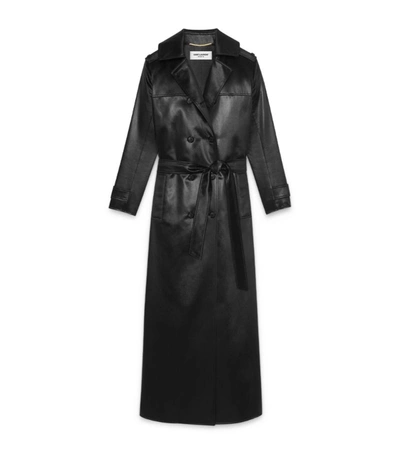 Shop Saint Laurent Faux Leather Double-breasted Trench Coat