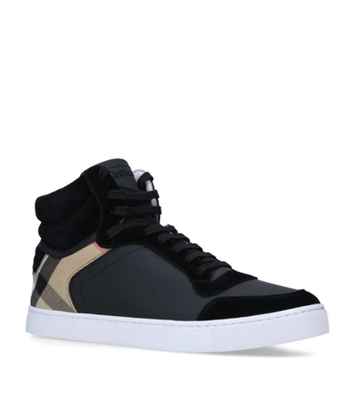 Shop Burberry Leather House Check High-top Sneakers