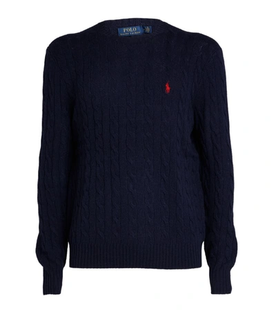 Shop Ralph Lauren Wool-cashmere Cable-knit Sweater In Navy