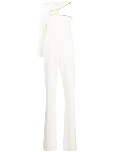 Shop Stella Mccartney Metallic Trim Asymmetric Jumpsuit In White