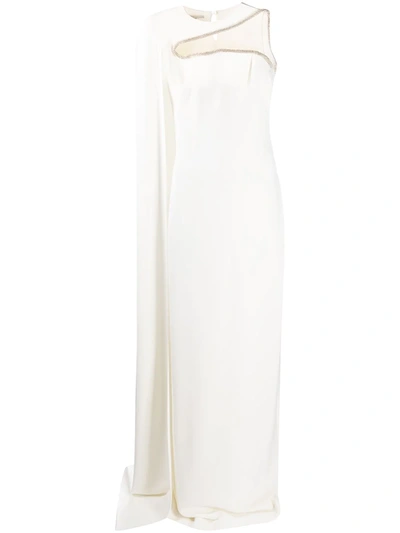 Shop Stella Mccartney Crystal Embellished Cape Detail Gown In White