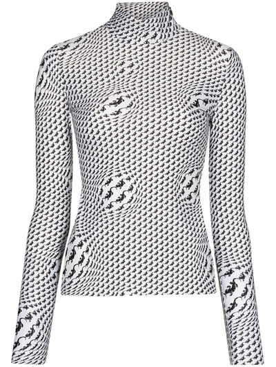 Shop Marine Serre Lizard-print Roll-neck Top In White