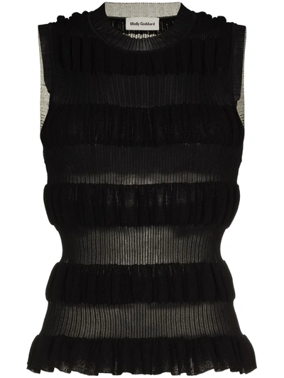 Shop Molly Goddard Semi-sheer Ruffle Panel Top In Black