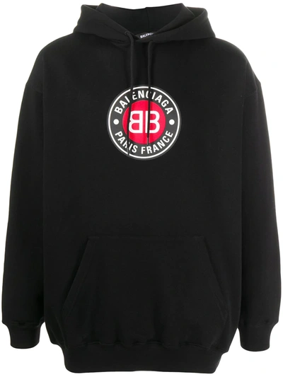 Shop Balenciaga Logo Print Hoodie In Black