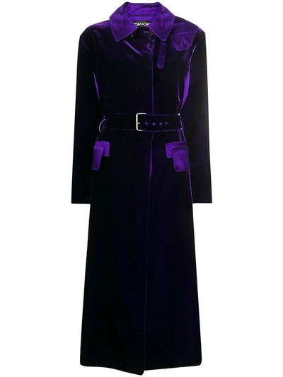 Shop Tom Ford Velvet Trench Coat In Purple