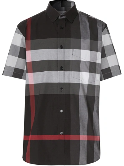 Shop Burberry Checked Short-sleeve Shirt In Grey ,black