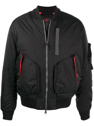 Shop Nike Logo Print Zip-up Bomber Jacket In Black