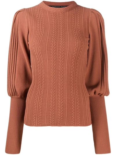Shop Antonino Valenti Cable-knit Puff-shoulder Jumper In Brown