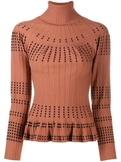 Shop Antonino Valenti Peplum-hem Dot-jacquard Top In Brown