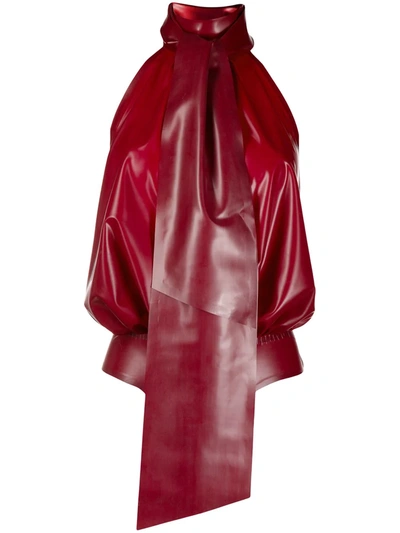 Shop Saint Laurent Latex Halterneck Bodysuit In Red
