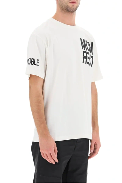 Shop Moncler T-shirt With Logo Print In White,black