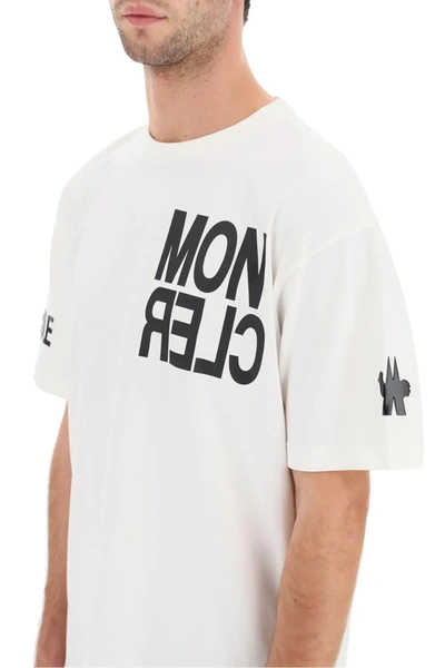 Shop Moncler T-shirt With Logo Print In White,black