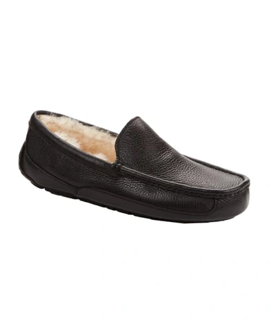 Shop Ugg Men's Ascot Leather Slippers In Black