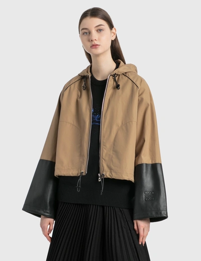 Shop Loewe Hooded Jacket In Cotton And Nappa In Brown