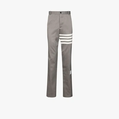 Shop Thom Browne Stripe Detail Tailored Trousers In Grey