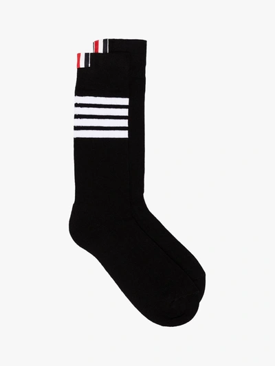 Shop Thom Browne Black 4-bar Stripe Mid-calf Socks In Blue