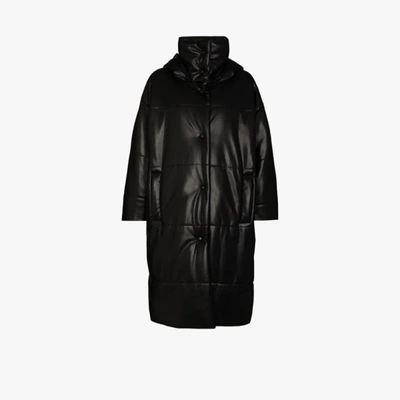 Shop Nanushka Black Eska Faux Leather Padded Coat