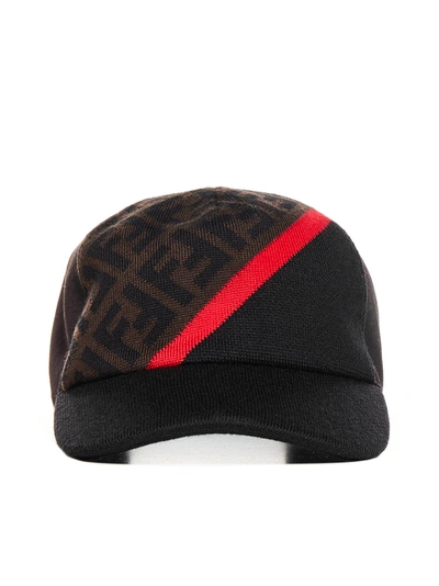 Shop Fendi Hat In Mud Dark Brown Red