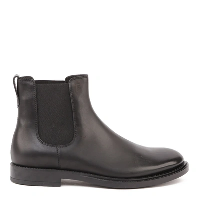 Shop Tod's Chelsea Boots In Leather With Embossed Logo In Black