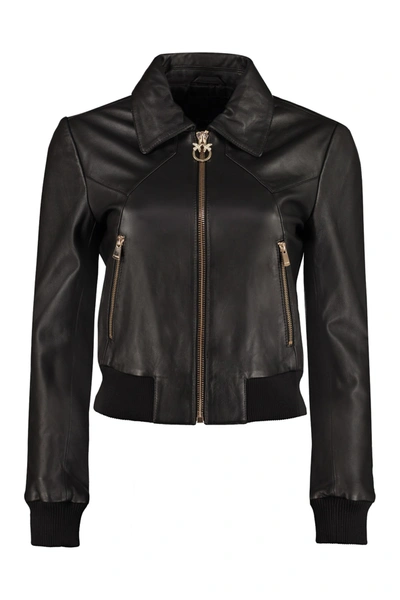 Shop Pinko Ridge Leather Jacket In Black
