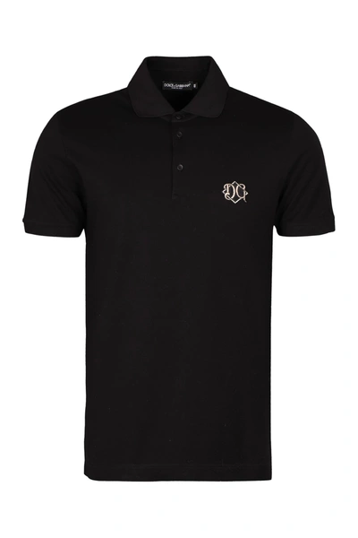 Shop Dolce & Gabbana Cotton-piqué Polo Shirt In Black