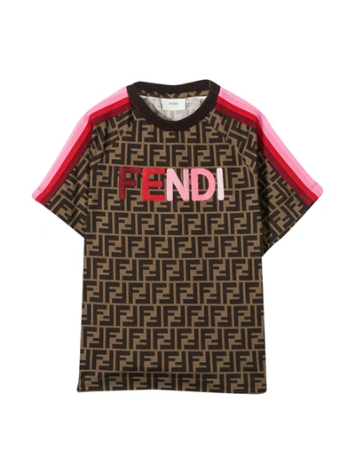 Shop Fendi Brown T-shirt In Arancio/rosa