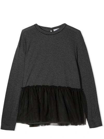 Brunello Cucinelli Grey Cotton Tulle Panel Blouse In Grigio