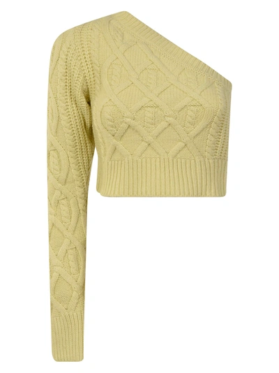 Shop Wandering Single Shoulder Knitted Sweater In Pale Yellow