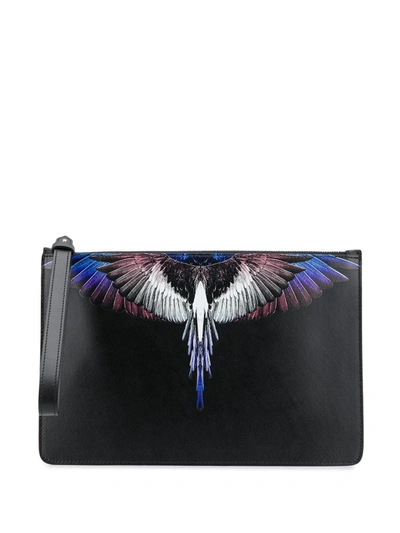 Shop Marcelo Burlon County Of Milan Wings Leather Clutch Bag In Black
