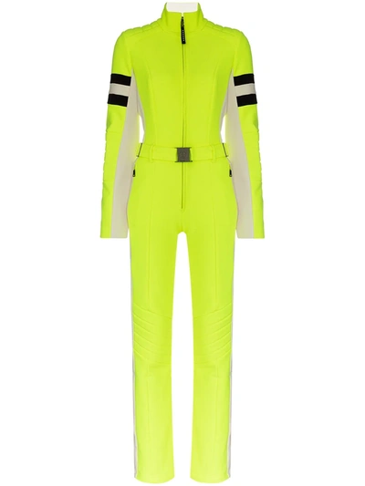 Bogner Cat Belted Striped Neon Stretch ponte Ski Suit In Bright