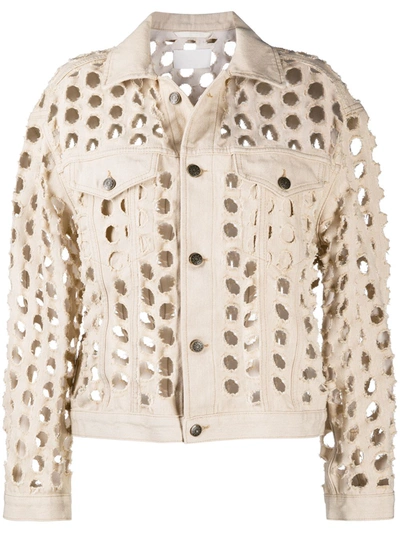 Shop Maison Margiela Circle Cut-out Pattern Jacket In Neutrals