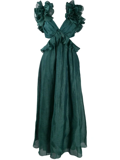 Shop Zimmermann Ladybeetle Ruffle Gown In Green