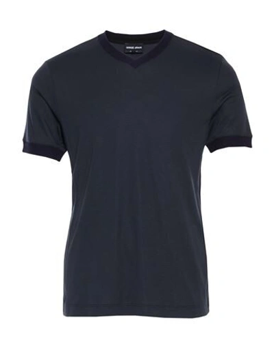 Shop Giorgio Armani Man T-shirt Midnight Blue Size 50 Viscose, Silk