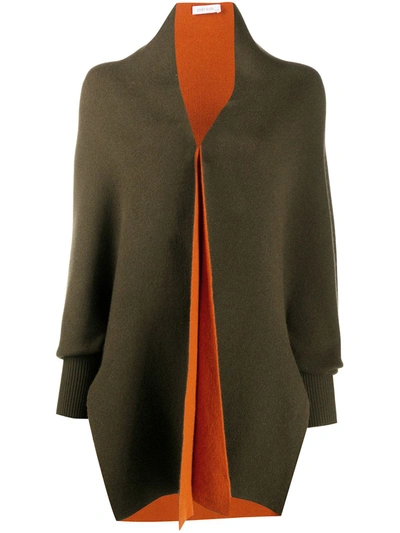 Philo-sofie Knitted Color-block Open Coat In Green