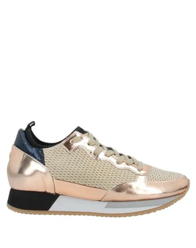 Shop Philippe Model Woman Sneakers Gold Size 8 Soft Leather, Textile Fibers