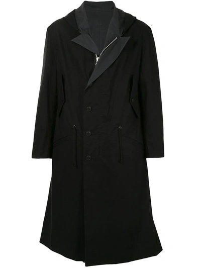 Shop Yohji Yamamoto Oversize Hooded Coat In Black