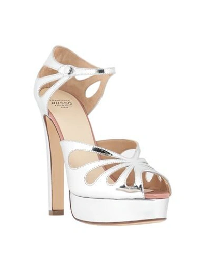 Shop Francesco Russo Woman Sandals Silver Size 11.5 Calfskin