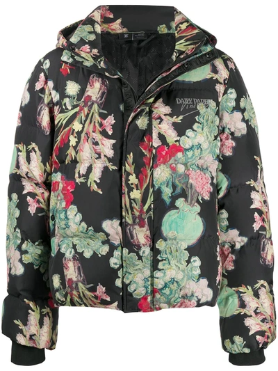 Shop Daily Paper Floral Print Puffer Coat In Black
