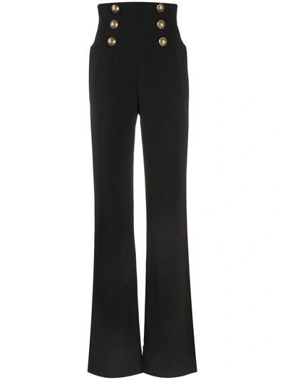 Shop Balmain High-waist Bootcut Trousers In Black