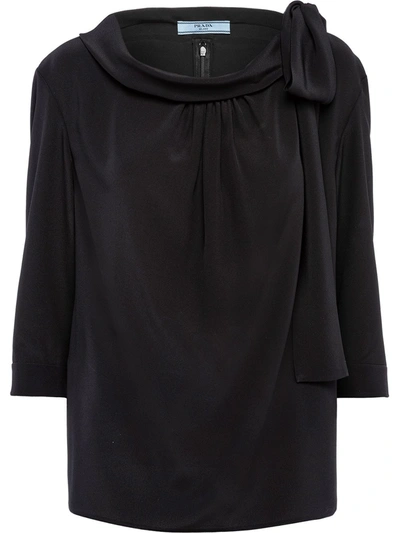 Shop Prada Bow-detail Half-sleeve Blouse In Black