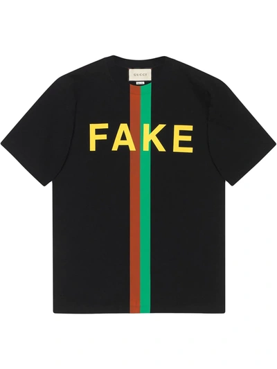 Shop Gucci Fake/not Print Organic-cotton T-shirt In Black